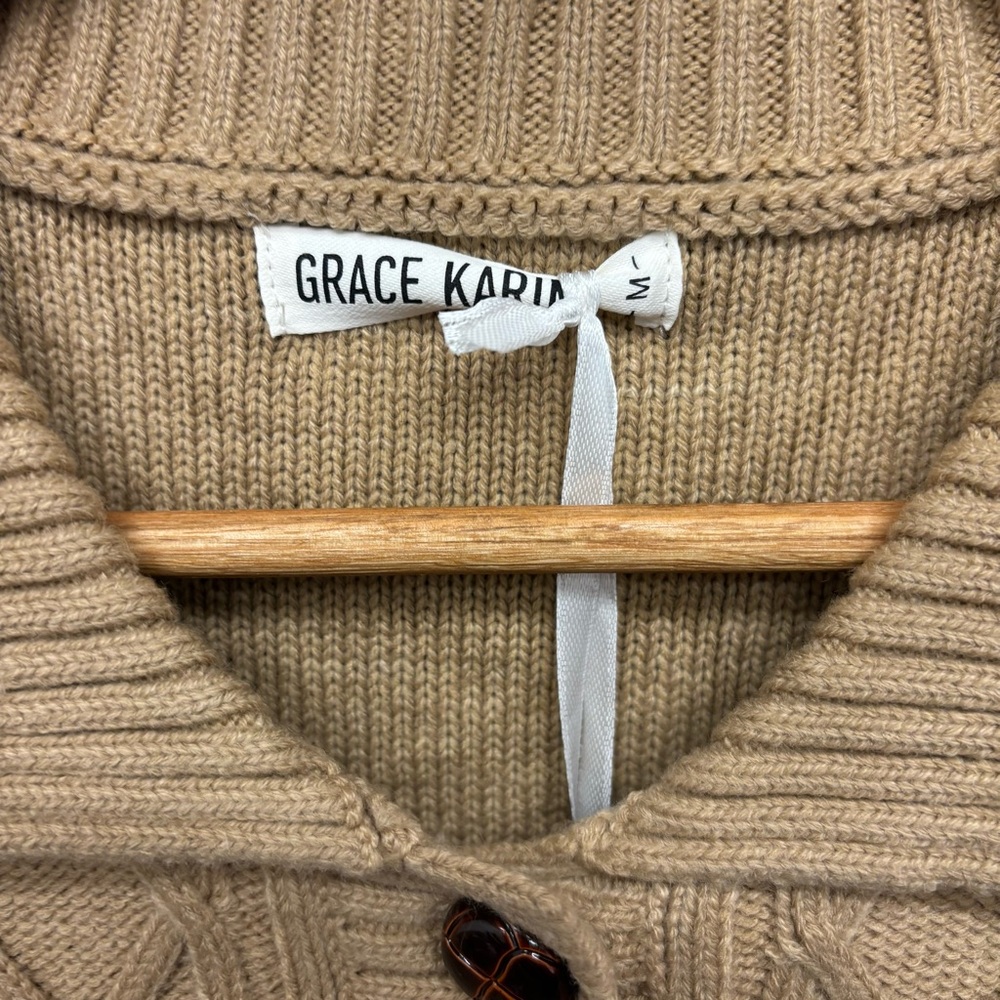 NWT collared cable knit tan cardigan, medium - Picture 5 of 8